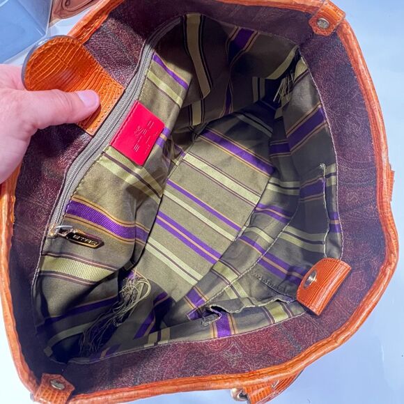 Etro Shoulder Bag Authentic w/serial# Paisley Jacquard Fabric Tote Leather Trim - Picture 4 of 14